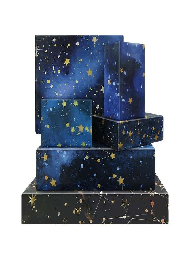 Boerni Galaxy Wrapping Paper, 6 Sheets 20x27 Inches Starry Sky Gift Wrap for Birthday, Holiday, Christmas, Folded Flat Watercolor Space Art Paper for Gift Packaging, Party Decor - Image 1